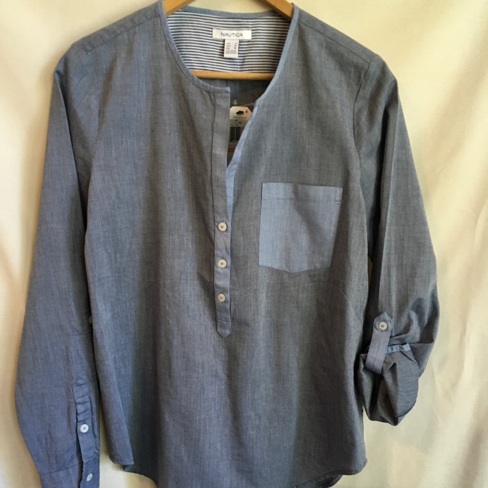 Nautica New With Tags Tunic Sz Small Blue Cotton Half Button Front